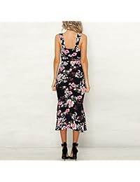 BONFASH Vestido de fiesta de cóctel de verano a media pierna con cuello en V sin mangas con estampado floral profundo