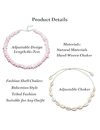 VALIJINA 4 Pieces Cowrie Shell Choker Necklace for Women Hawaiian Seashell Pearls Choker Necklace Statement Adjustable Cord Necklace Set for Girls Women