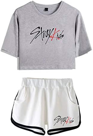 HAMIQI Stray Kids Suits Women Round Neck T-Shirt + Running Shorts Two Piece Suit Leisure Sportwear
