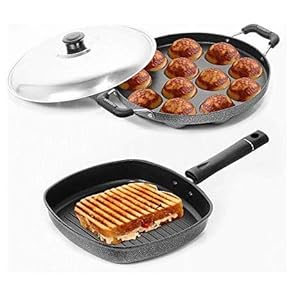 BMS Lifestyle Non-Stick Aluminium Appam and Grill Pan Combo Cooking Item Set