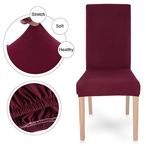 SearchI Dining Room Chair Covers Slipcovers Set of 6, Spandex Fabric Fit Stretch Removable Washable Short Parsons Kitchen Chair Covers Protector for Dining Room, Hotel, Ceremon (Wine Red, 6 per Set) - Thumbnail 3