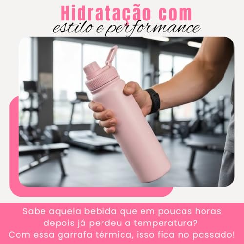 Garrafa de Água Térmica Inox 800ml - Garrafa Inox Portátil, BPA Free, Antivazamento, Parede Dupla Isolamento a Vácuo Quente e Frio - Garrafinha Academia Corrida Escritório - Amel (Rosa)