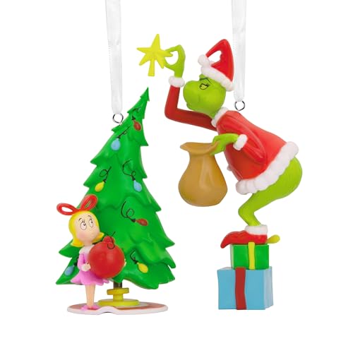 Hallmark Storied Moments, The Grinch & Cindy Lou Ornament, Dr Seuss Tree Decoration, Resin Hanging Ornament, Christmas Hanging Ornament, Gifts for Christmas, Pack of 2