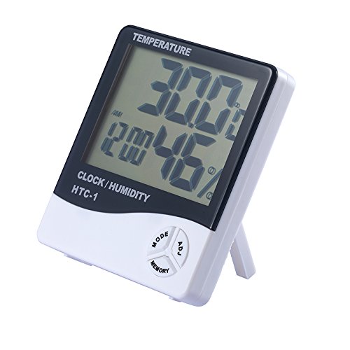 JZK Digital LCD Alarm Clock Indoor Wall Mount Thermometer Hygrometer Temperature Humidity Meter with Memory for Home or Office
