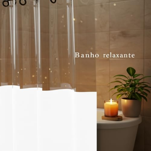 Cortina Para Box de Banheiro em PVC Impermeável Antimofo com Visor Transparente - 1,38 x 2m (BRANCO)