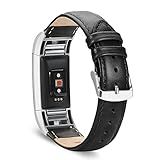 Fitbit Charge 2 Bands, Benuo Genuine Leather Replacements, Premium Wristbands with Sturdy Adapter and Metal Buckle for Fitbit Charge 2 (Black)