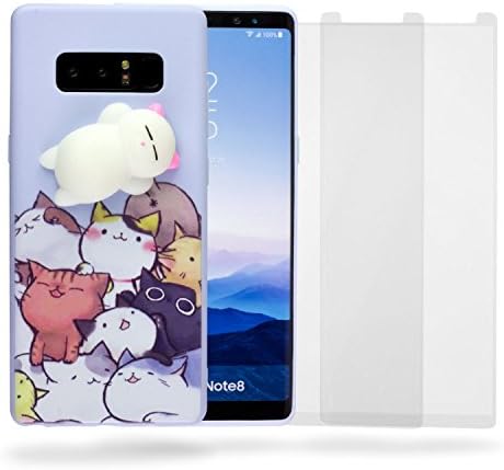 TortugaArmor Samsung Note 8 Stress Relieve Jumbo Squeeze Case, Front Back Protection (Bundle 2 of 3D Full Cover Clear Tempered Glass) 3D Squishy Kawaii Lying Cat Bear for Galaxy Note 8 Phone Case