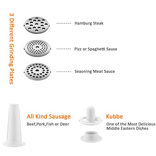 Electric Meat Grinder, Meat Mincer with 3 Grinding Plates and Sausage Stuffing Tubes for Home Use &Commercial, Stainless Steel/Silver/1500W - Thumbnail 7