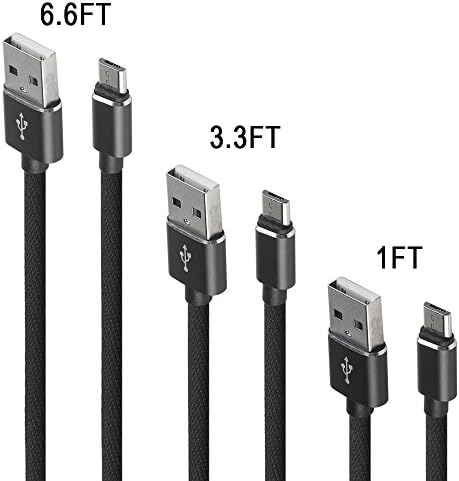 Micro USB Cable,3Pack 6.6FT 3.3FT 1FT Android charging cord Long Nylon Braided Fast USB Charger for most Android phones Samsung Galaxy S7 Edge/S6/S4,Note 5/4/3,HTC,Tablet and more (Black)