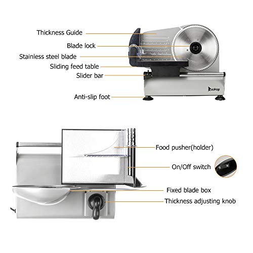 Electric Meat Slicer, Deli Food Slicer Machine 7.5" Removable Steel Blade/Adjustable Thickness Dial For Cold Cuts, Hard Cheese, Vegetables & Bread, Compact Commercial Home Use (Silver-Belt) - Thumbnail 4