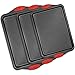Perlli Cookie Sheets for Baking Non Stick Oven Pan Tray Baking Sheet 3-Piece Set (Small, Medium & Large) Carbon Steel BPA Free Cooking and Baking Trays for Cakes and Cookies with Red Silicone Grips