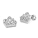 925 Sterling Silver Rhodium Plated Princess Crown Cubic Zirconia Screwback Baby Girls Earrings