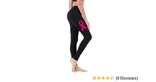 Interstate Apparel Juniors Pink Breast Cancer Ribbon V393 Black Athletic Workout Leggings