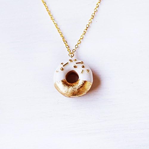 Elfi Handmade Gold and White Sprinkle Donut Necklace, Donut, Miniature Dessert Food Jewelry, Elegant, Kawaii, Donut Charm, Wedding Gift, Perfect for Christmas gifts