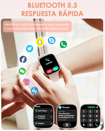 E T EASYTAO Smartwatch Mujer, Pantalla AMOLED de 1.85", Resistencia al Agua 3 ATM, Llamadas Bluetooth, Reloj Inteligente Mujer, 100+ Modos de Entrenamiento, Control por Voz, Rosa
