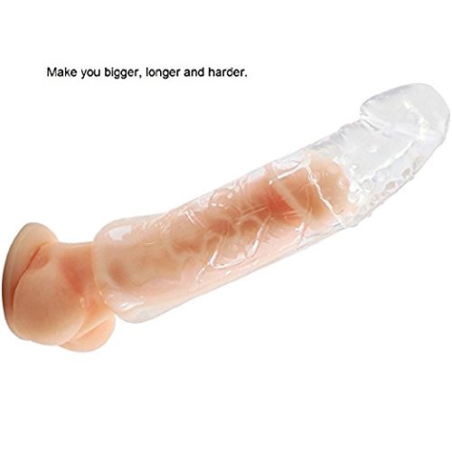 JIUAI NEW3301-T44G Condom Extender, James Crystal Soft Silicone Penis Extender Enlarger Sleeve Condom Sexual Delay Ejaculation Toy for Men (Lengthen 70MM) (Clear)