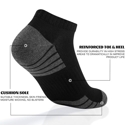 Heatuff Mens Cushioned Ankle Socks, Breathable Moisture Wicking Low Cut Casual Socks (7 Pairs)