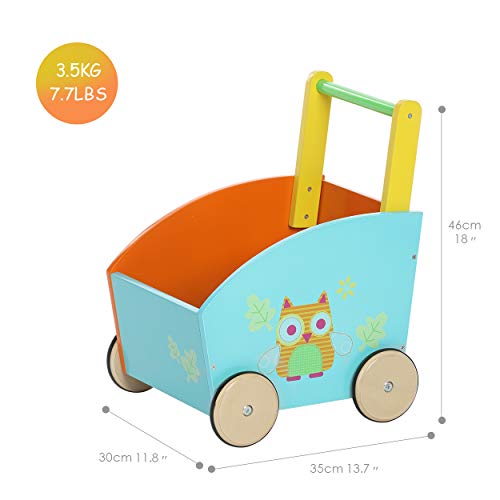 Hessie Little Toddler /Baby Push Wooden Learning Walker, Push and Pull Toys for Kids 1 Year and Up - Owl