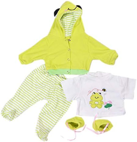 KEIUMI Clothing Set For 22-23 Inch Reborn Baby Girl Dolls Replace Outfit Green Frog Pattern 5 in 1