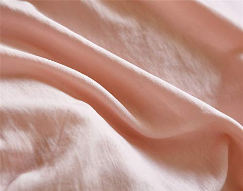 Moowoo Vintage Farmhouse Bedding, 3 Pieces Ruffle Duvet Cover Set 100% Washed Cotton Romantic Mermaid Tail French Country Style Duvet Cover with Ties (Pink, Queen) - Thumbnail 6