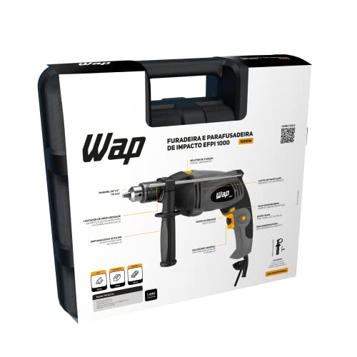 WAP Parafusadeira e Furadeira de Impacto 1/2" EFPI-1000, com Empunhadura Emborracha e Maleta Organizadora, 1000W 127V