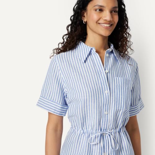 Amazon Essentials Women's Wide Sleeve Linen Blend Loose Fit Adjustable Waist Shirt