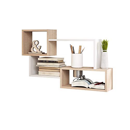 SELSEY KASSI - Floating Shelf - Multi-Compartment Shelf/Hanging Display Ledge/Decorative Wall Shelf/Light Oak and White