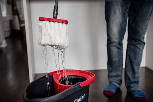 O-CEDAR EASYWRING MICROFIBER SPIN MOP & BUCKET FLOOR CLEANING SYSTEM + 2 EXTRA REFILLS, RED/GRAY