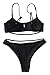 QINSEN High Waist Bikini Swimwear for Women Cutout Strappy Bandage 2PCS Bathing Suit Outfit Black L