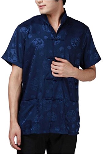 Blingland Kung Fu Short Sleeve Tang Suit Chinese Clothing Shirt for Men