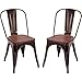 COSTWAY Dining Chairs Industrial Metal Stackable Cafe Side Chair w/Wood Seat Set of 2 (Copper)