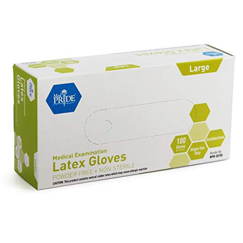 Medpride Medical Exam Latex Gloves| 5 mil Thick, Large Box of 100| Powder-Free, Non-Sterile, Heavy Duty Exam Gloves| Professional Grade for Hospitals, Law Enforcement, Food Vendors, Tattoo Artists