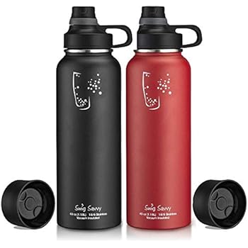 Swig Savvy BPA-Free Leak-Proof Stainless Steel Wide Mouth Insulated Water Bottle with Interchangeable Caps, 2 Pack, Combo 40oz