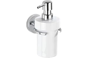 WENKO, Chrome Vacuum-Loc Hand, Bathroom, Soap Dispenser Wall Mounted, Ceramic, White, Plated, Dimensions 3.1 x 6.7 x 5.1 in, 3.1 x 6.7 x 5.1 inch