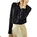 Cekaso Women's Button Up Shirts Solid Collared Sheer Long Sleeve Chiffon Blouse, Black, Tag Size XXXL=US Size L