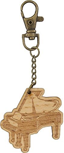 Wooden grand piano keyring key ring with bronze keychain