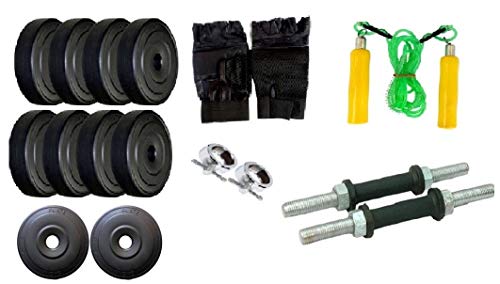 Facto PowerWeight Plate Combination 26 Kg, Dumbell Rods, Rod Locks, Gym Gloves, Skipping Rope, Multi-Colour