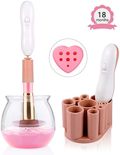 Makeup Brushes Cleaner and Dryer, BHY Electric Brush Cleaner Automatic Cosmetic Brushes Cleaning Machine, 360 Degree Rotation with Brush Cleaning Mat & 8 Rubber Collars, Beauty Gift for Women