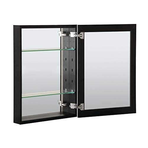 B&C 20"x26"Aluminum Medicine Cabinet with Mirror|Color Black|Bathroom Mirror Cabinet with Adjustable Glass Shelves|Storage Cabinet for Bathroom Recessed or Surface Mounting