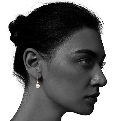 JORA Pearl Drop Earrings Rose Gold Plated Cubic Zirconia 11mm Simulated Pearl Dangle Earrings for Women Wedding Jewelry - Thumbnail 4
