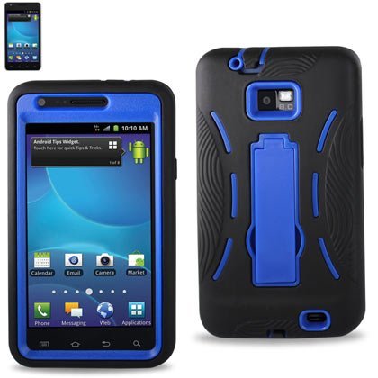 At&t Samsung Galaxy S2 Model I777 Premium Heavy Duty Hybrid Case -Outer Silicone, Durable Thick Inner Hard Protector Shell Case W/kickstand Blue/black