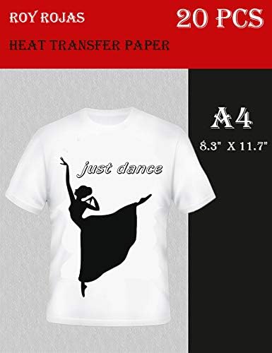 ROY-ROJAS A4 Iron on transfer paper,T-shirt transfer paper Compatible with all Inkjet Printers, Heat Transfer Paper for White or Light- Colored Fabric T- Shirts, 12" x 8", 20 Sheets