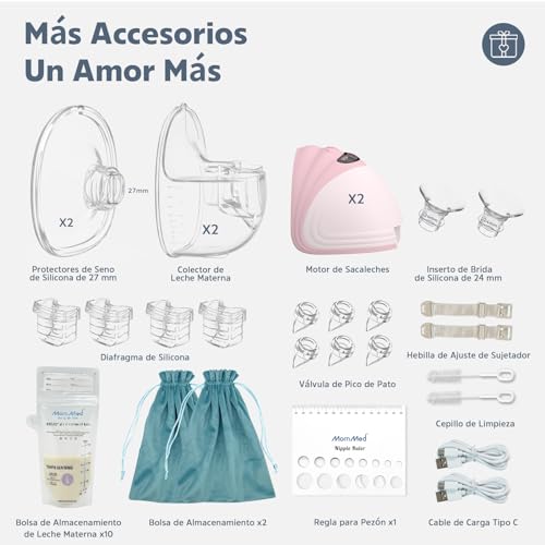 MomMed S21 Extractor de Leche Eléctrico Portátil – Sacaleches Manos Libres con Pantalla Inteligente y Diseño a Prueba de Fugas, Doble Uso con 3 Modos y 12 Niveles de Succión
