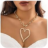 Chunky Heart Necklaces for Women Chunky Pearl Chain Stackable Heart Charm Necklace Large Heart Pearl Choker Necklaces Exaggerated Heart Pendant Necklace Statement Jewelry