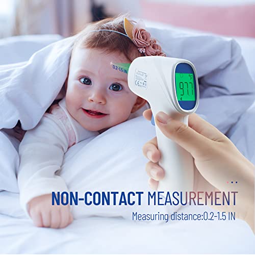 Forehead Thermometer for Adults and Kids, Non Contact, Fast Accurate Result | 3-Color Fever Alarm, 35 Memory Recalls, 1s Result, 2-in-1 Mode, Silent Mode, Large & Clear Backlit Display, FSA Eligible