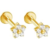 Niaspi 16G G23 Titanium CZ Flower Labret Monroe Lip Rings Tiny Internally Threaded Conch Helix Tragus Cartilage Flat Back Earrings Studs Medusa Piercing Jewelry for Women