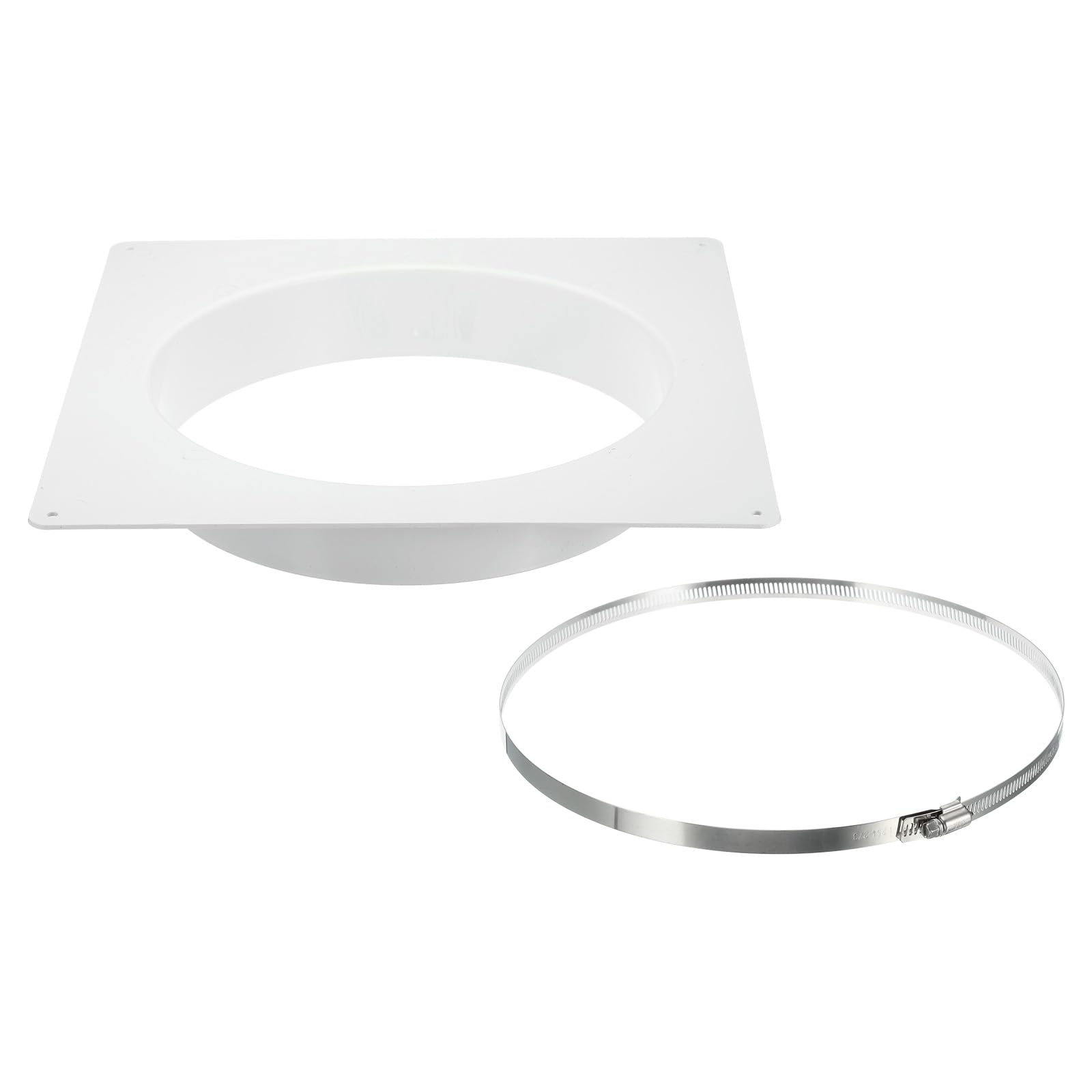 PATIKIL 10" Duct Connector Flange, Dryer Vent Wall Plate Square to Round Straight with Ducting Clamp for Air Heating Cooling Ventilation Exhaust Fan, White