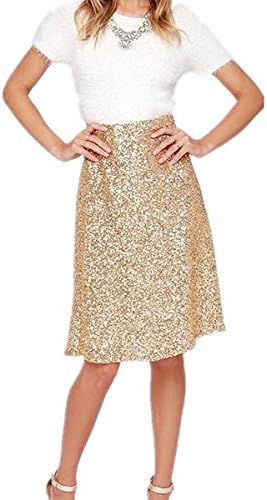 Nightycatty Women's Sequins Skirt Versatile Flare Causual Mini Skater Skirt Gold M
