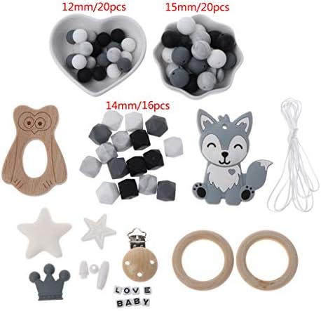 Huihuy DIY Baby Teether Toy Nursing Necklace Silicone Bracelet Silicone Beads Teething Ring Wooden Pacifier Clip