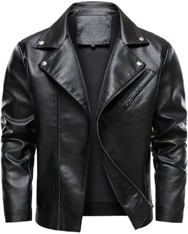 chouyatou Men's Vintage Asymmetric Zip Lightweight Faux Leather
